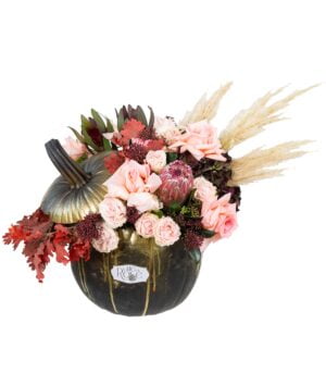 Aranjament floral in dovleac boho